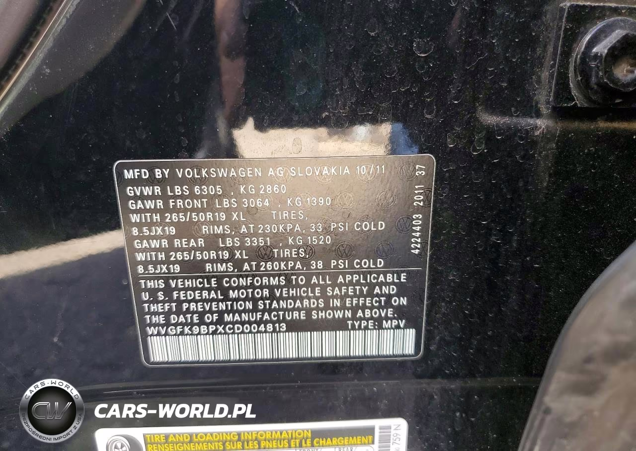 2012 Volkswagen Touareg V6 Tdi VIN:WVGFK9BPXCD004813 - 13