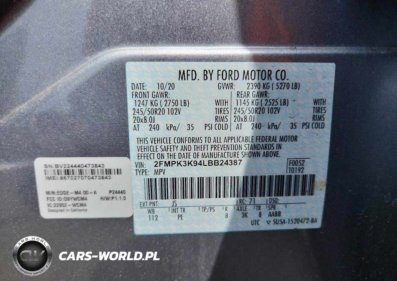 2020 Ford Edge Titanium VIN:2FMPK3K94LBB24387 - 14