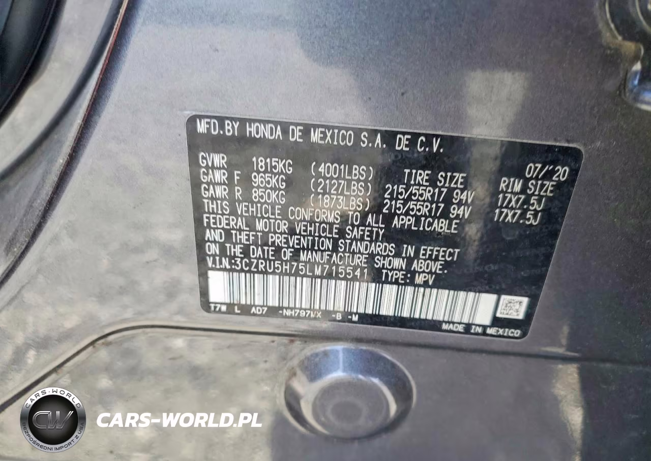 2020 Honda Hr-V Exl VIN:3CZRU5H75LM715541 - 12