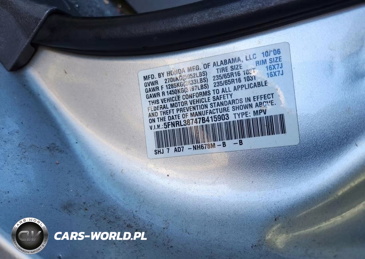 2007 Honda Odyssey Exl VIN:5FNRL38747B415903 - 12