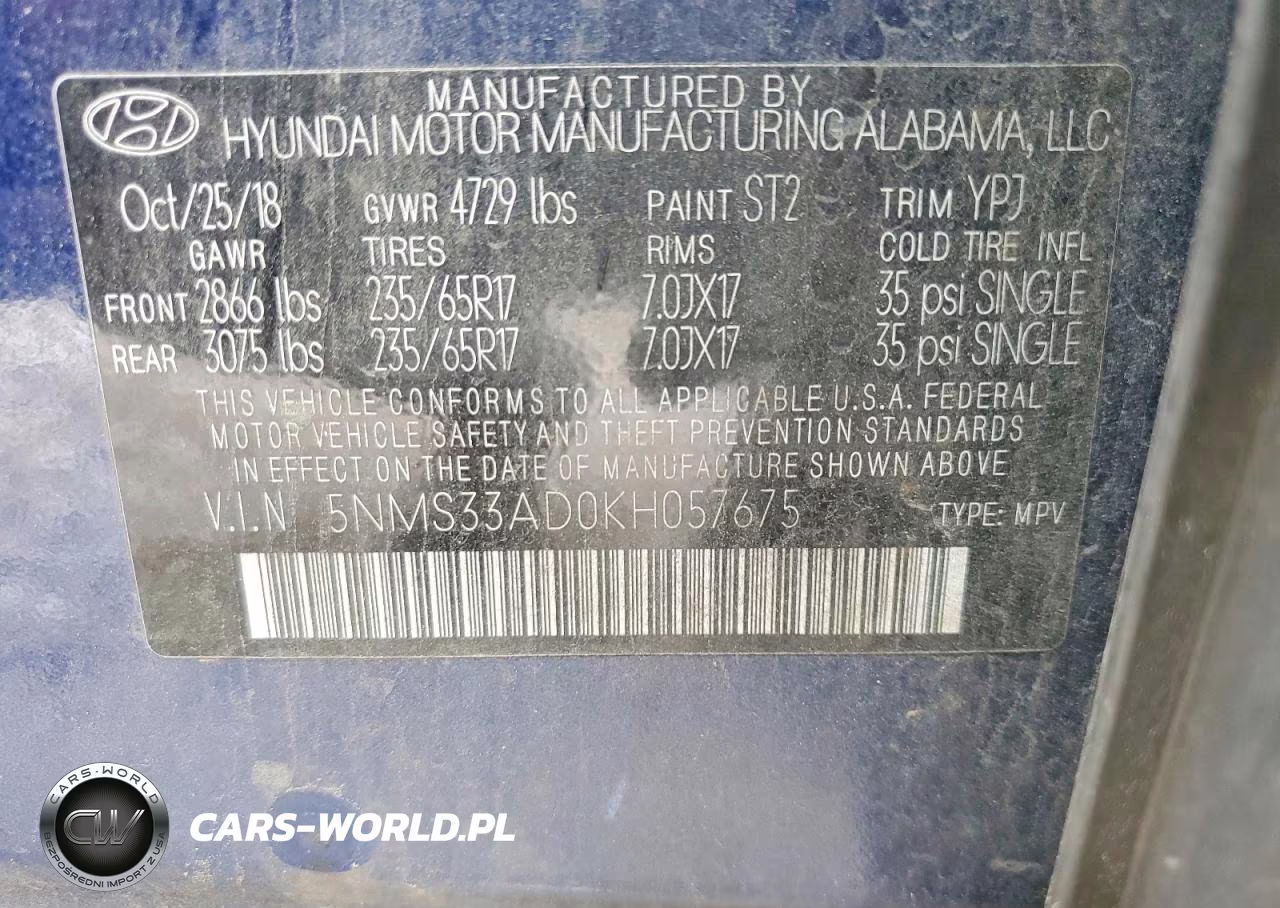 2019 Hyundai Santa Fe Sel 2.4L VIN:5NMS33AD0KH057675 - 13