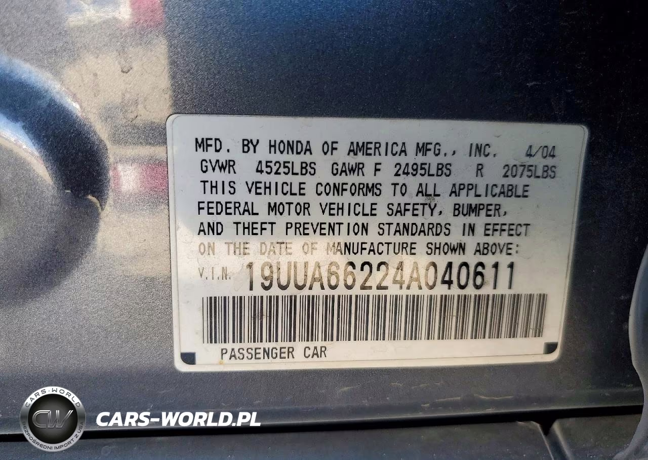 2004 Acura Tl VIN:19UUA66224A040611 - 12