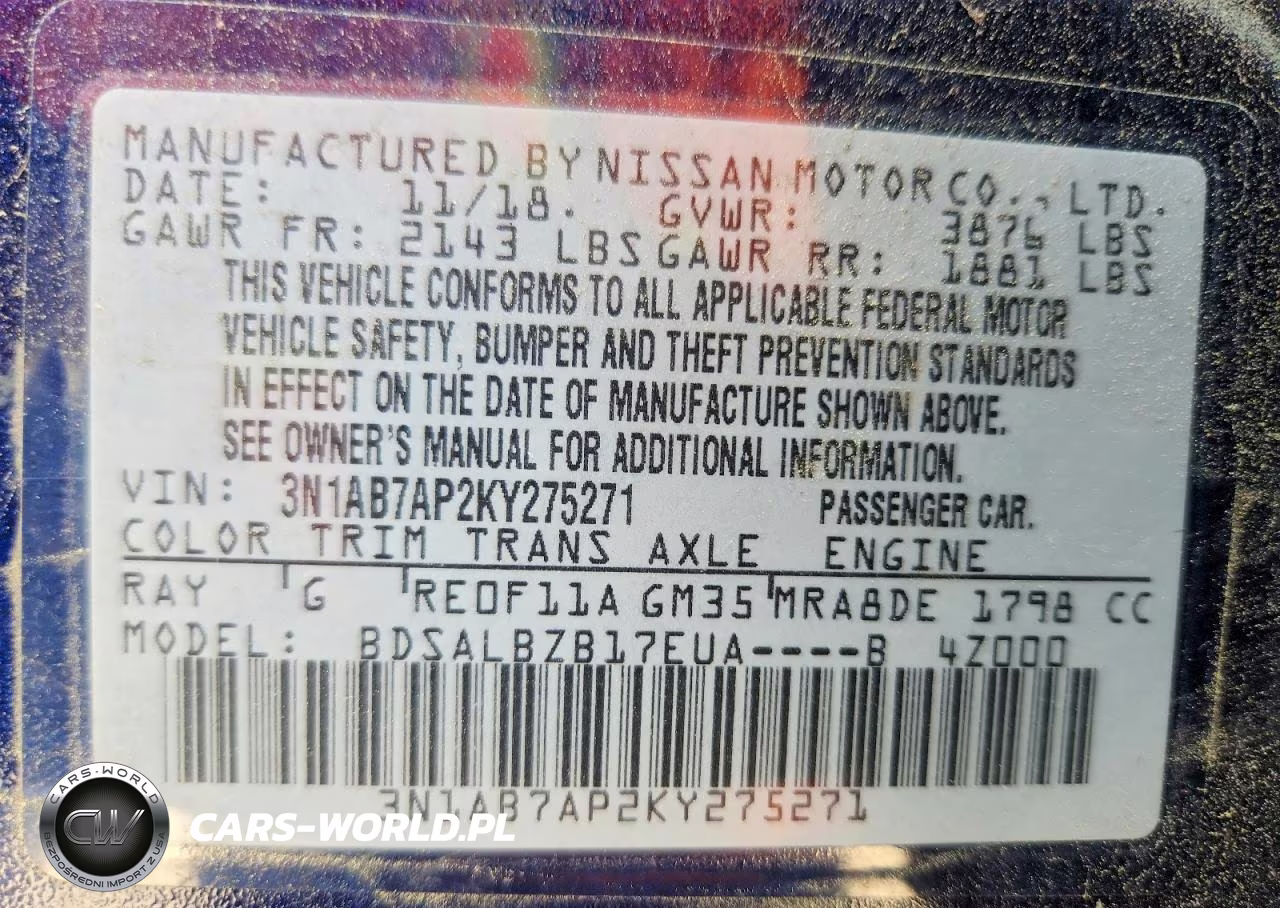 2019 Nissan Sentra S VIN:3N1AB7AP2KY275271 - 13