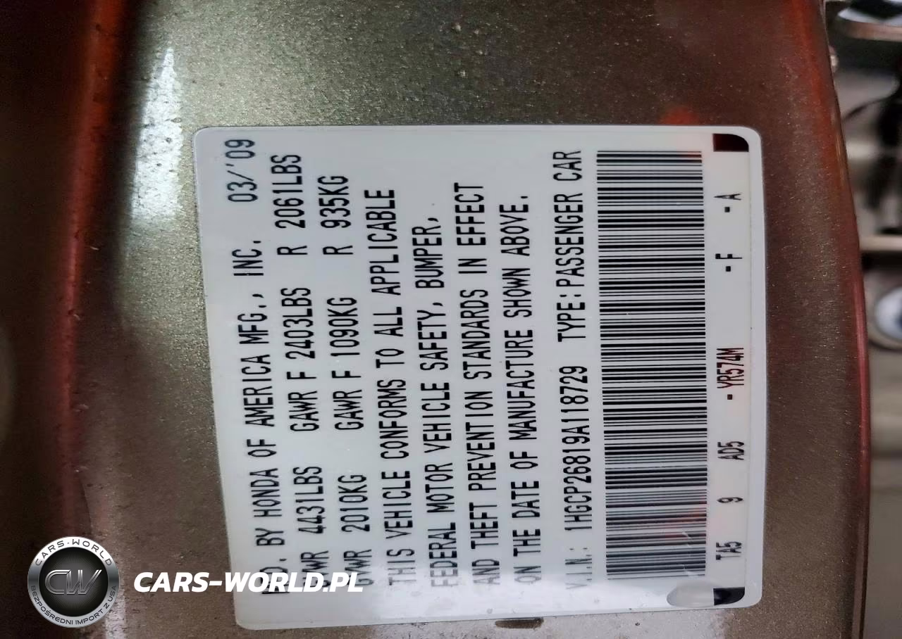 2009 Honda Accord Exl VIN:1HGCP26819A118729 - 12