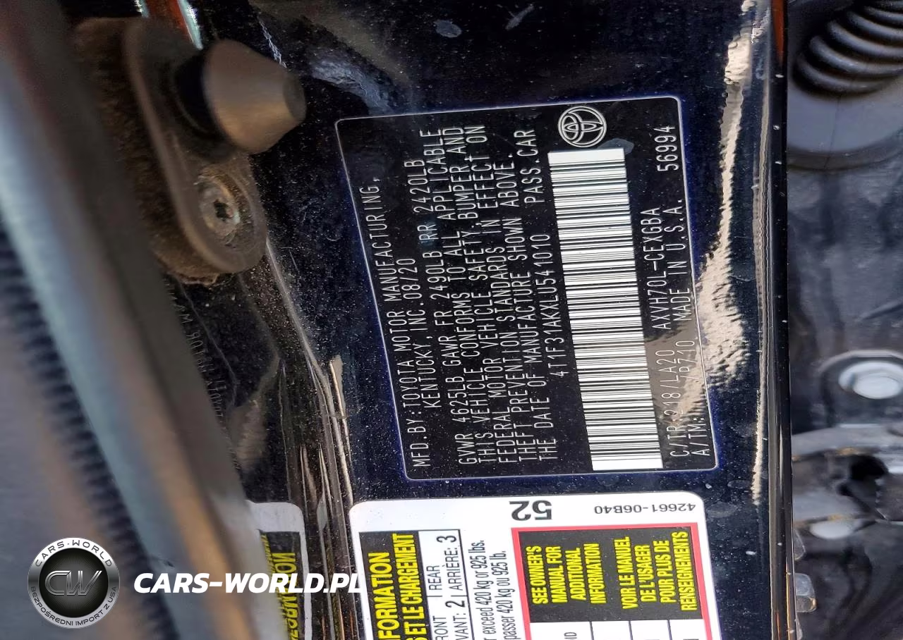 2020 Toyota Camry Xle VIN:4T1F31AKXLU541010 - 12
