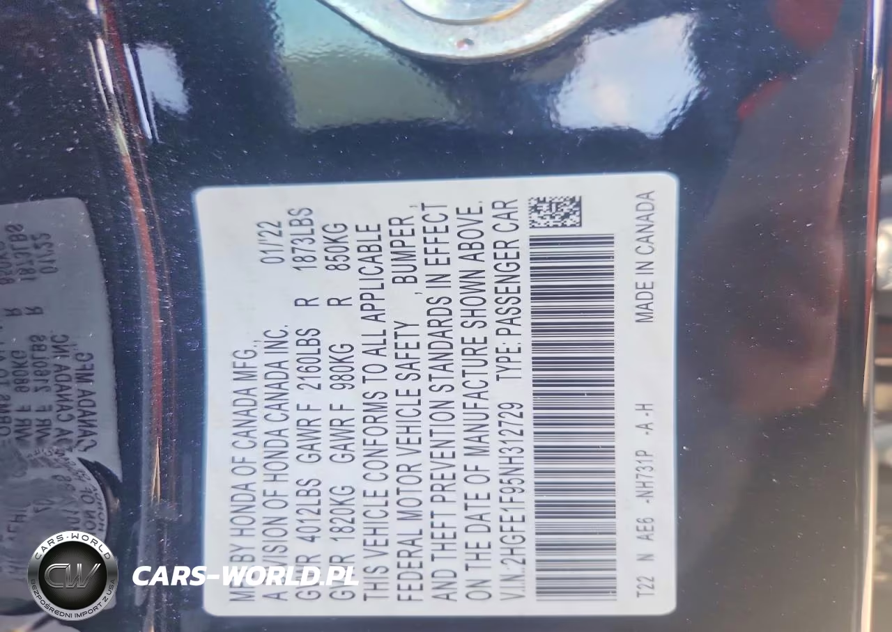 2022 Honda Civic Touring VIN:2HGFE1F95NH312729 - 12