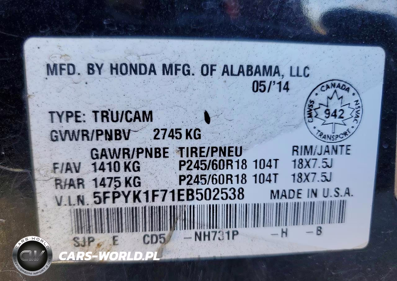 2014 Honda Ridgeline Sport VIN:5FPYK1F71EB502538 - 13