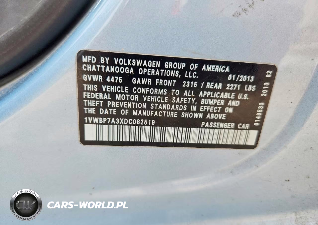 2013 Volkswagen Passat Se VIN:1VWBP7A3XDC082519 - 12