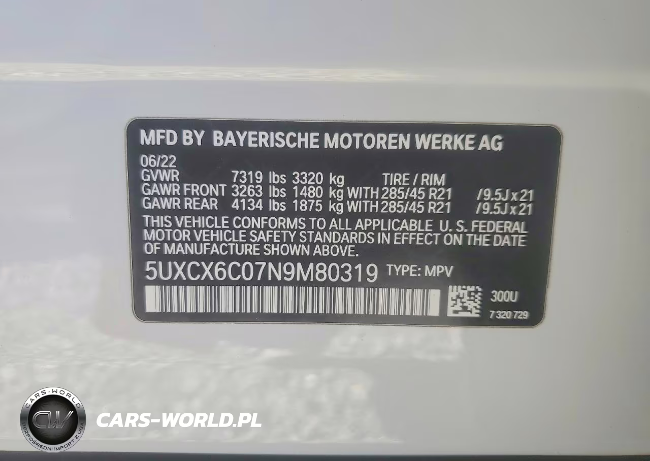 2022 BMW X7 M50I VIN:5UXCX6C07N9M80319 - 14