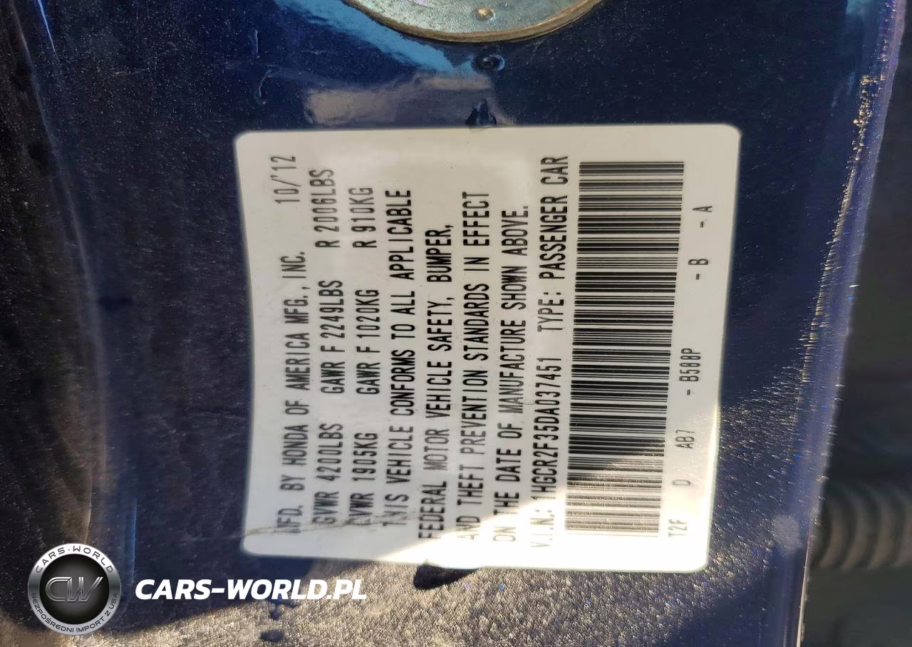 2013 Honda Accord Lx VIN:1HGCR2F35DA037451 - 12