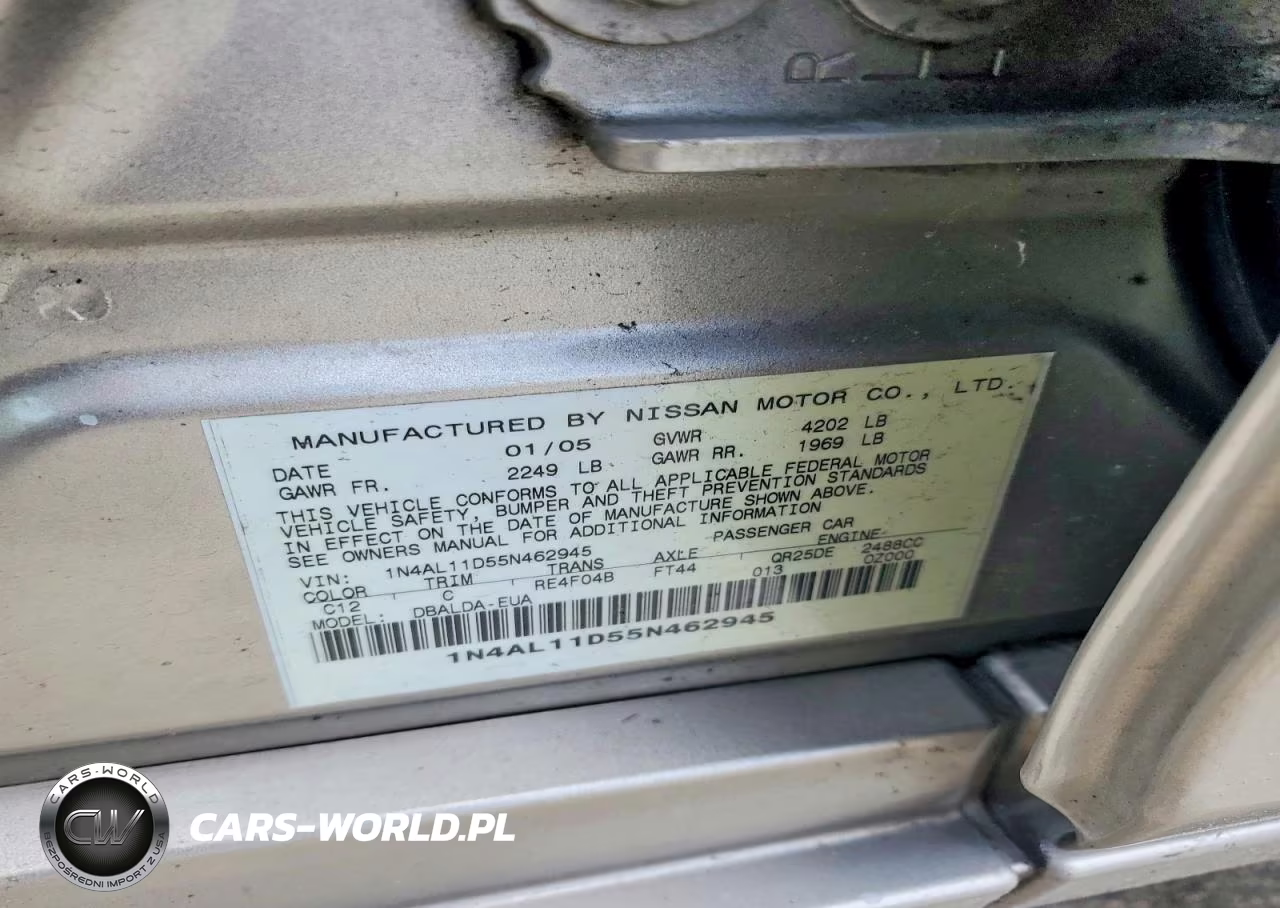 2005 Nissan Altima 2.5 VIN:1N4AL11D55N462945 - 12