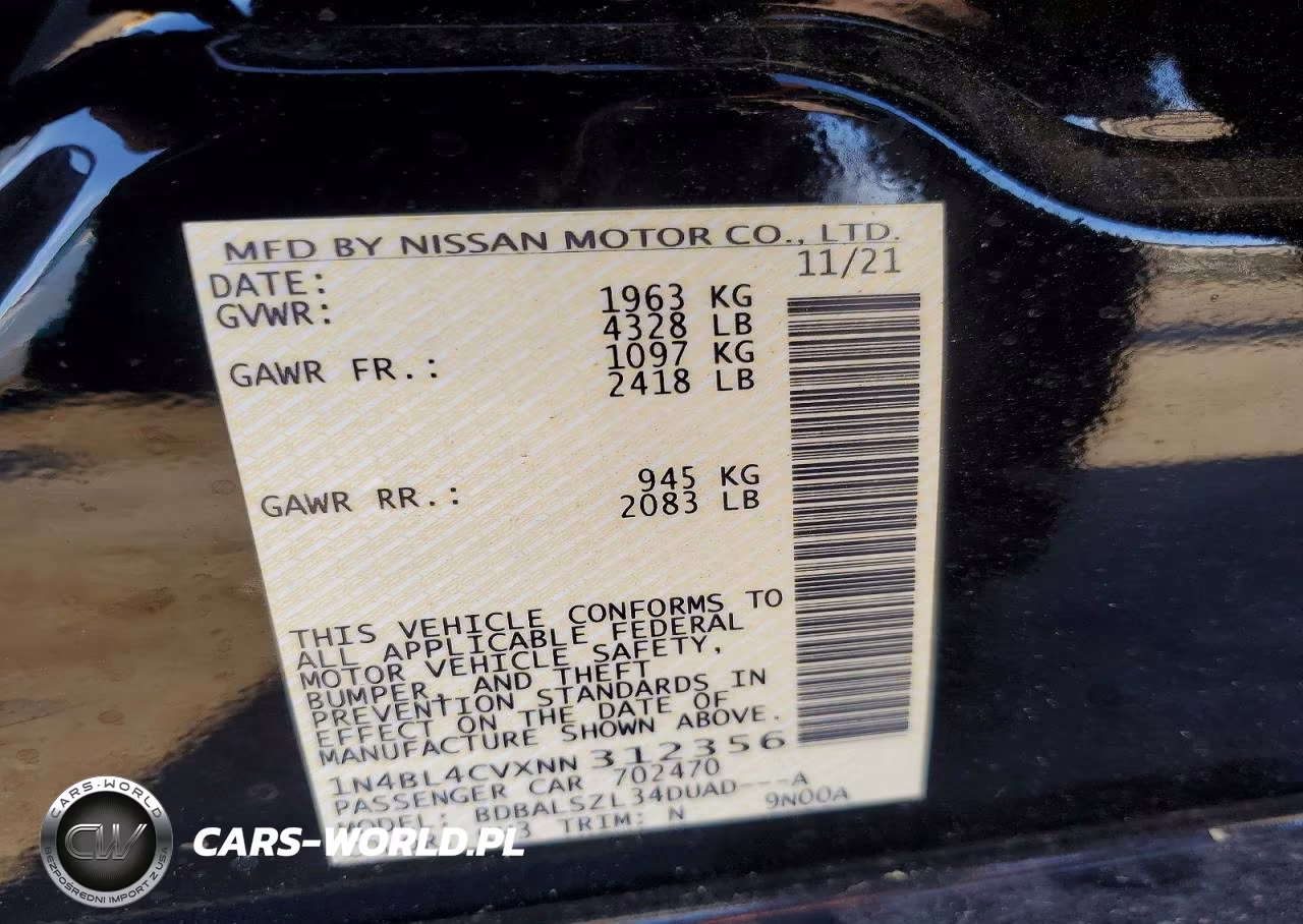 2022 Nissan Altima Sr VIN:1N4BL4CVXNN312356 - 12