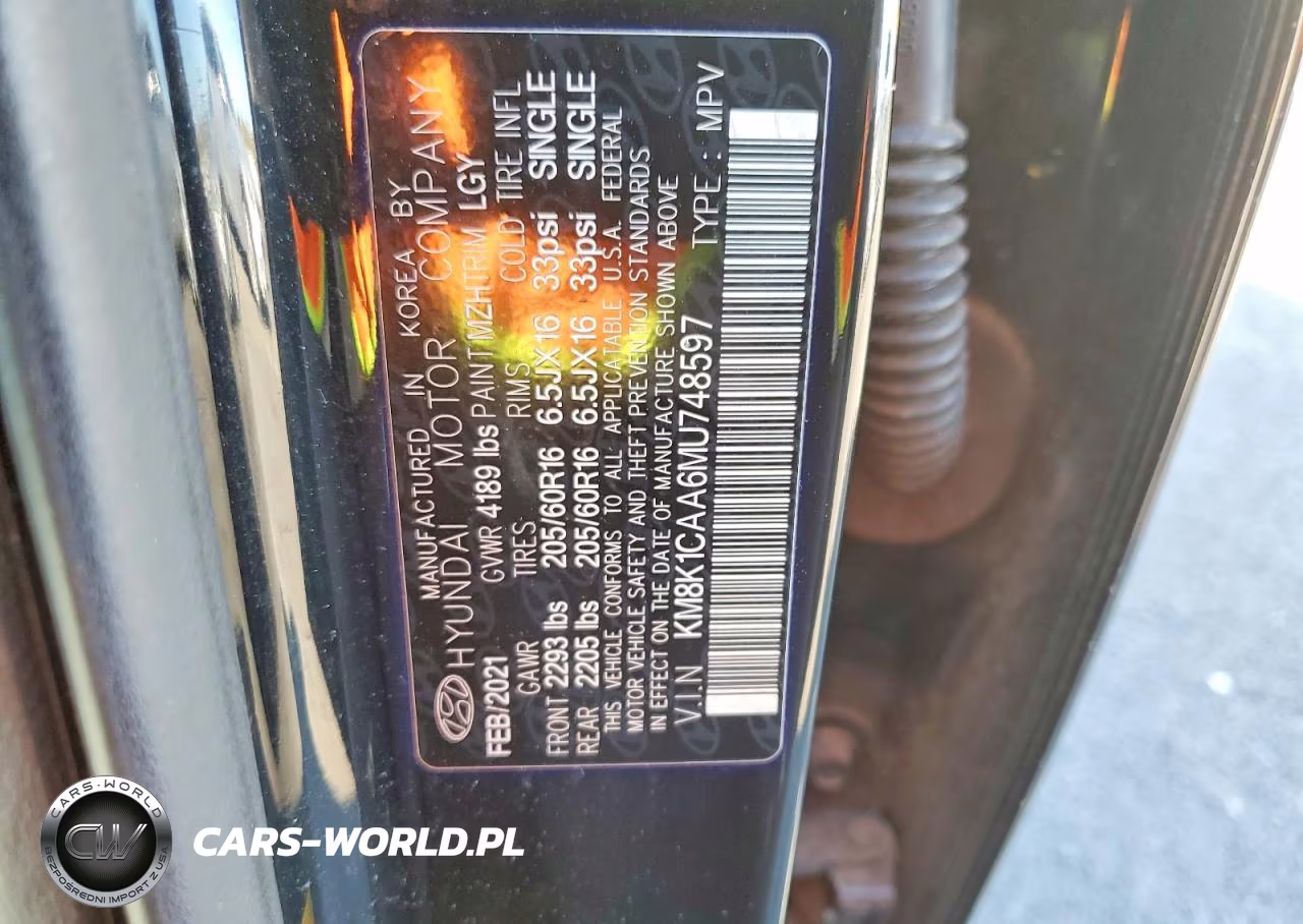 2021 Hyundai Kona Se VIN:KM8K1CAA6MU748597 - 12