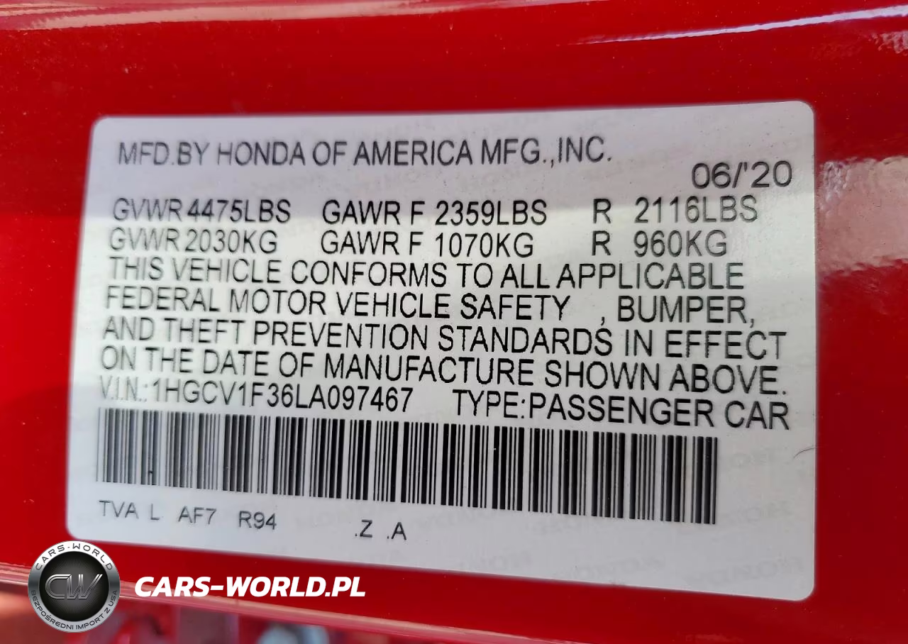 2020 Honda Accord Sport VIN:1HGCV1F36LA097467 - 12