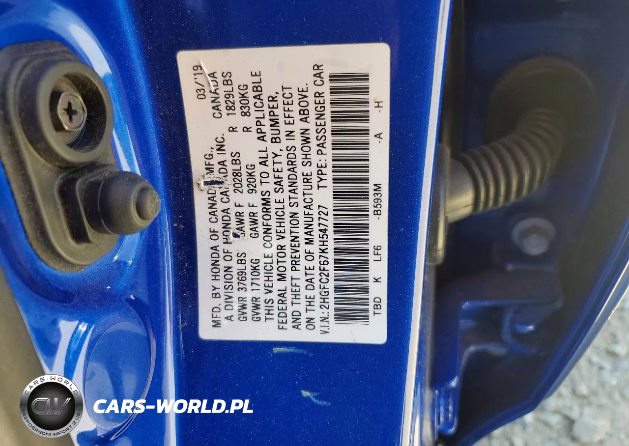 2019 Honda Civic Lx VIN:2HGFC2F67KH547727 - 12