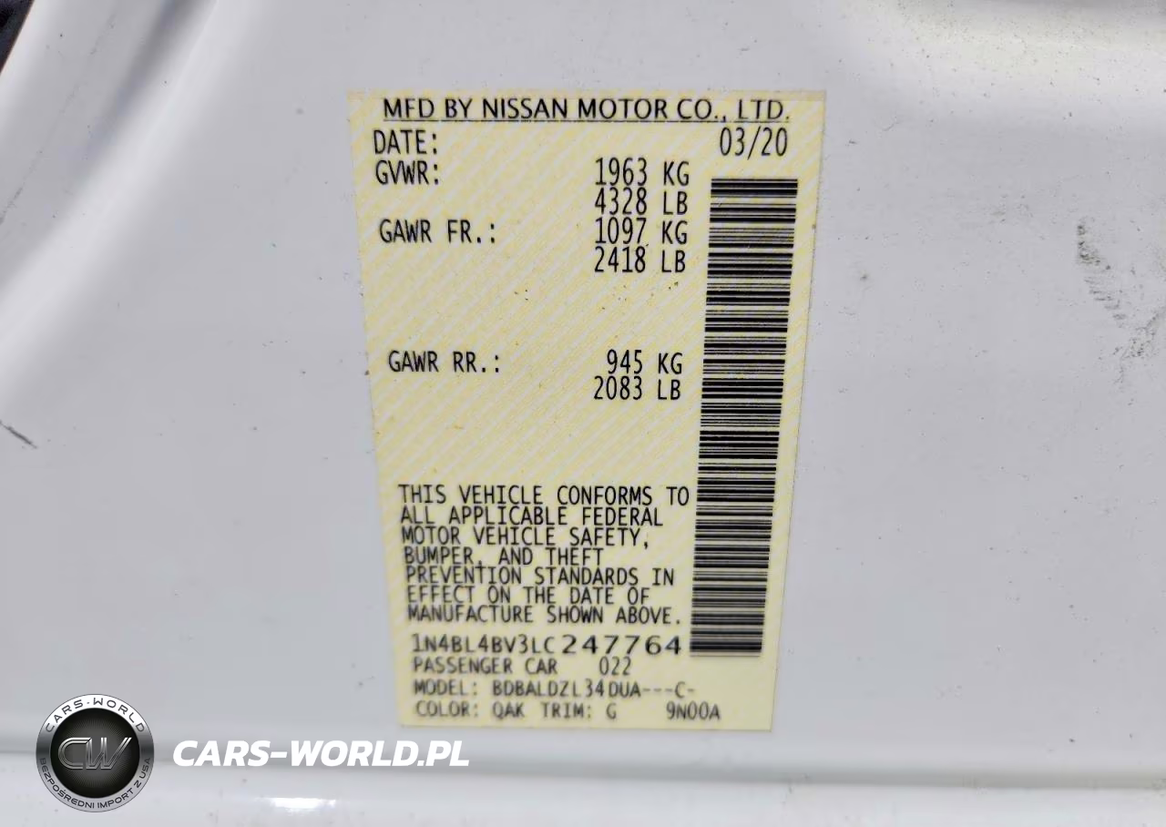 2020 Nissan Altima S VIN:1N4BL4BV3LC247764 - 13