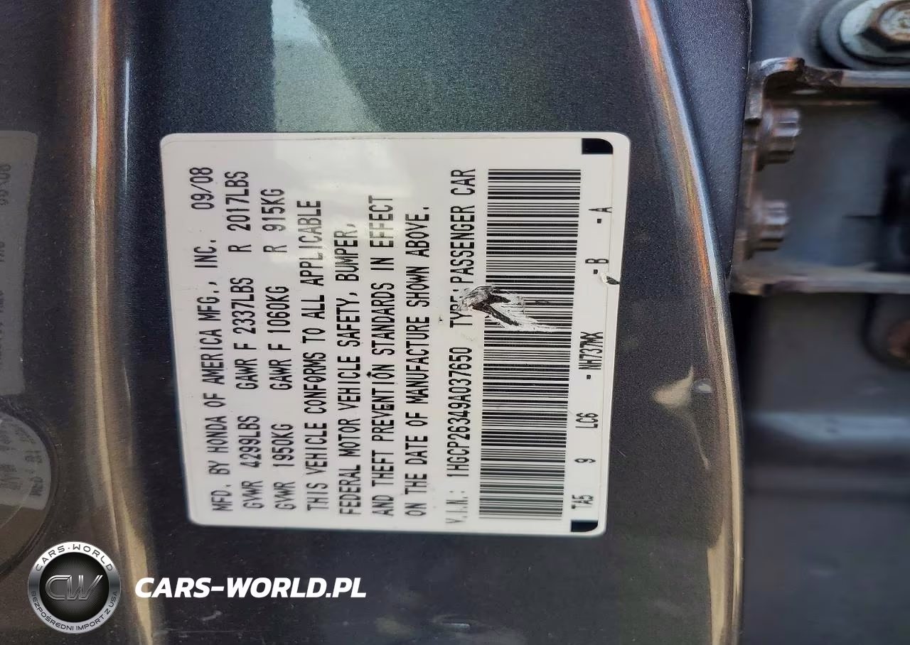2009 Honda Accord Lx VIN:1HGCP26349A037650 - 12