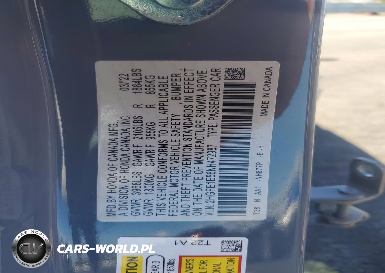 2022 Honda Civic Si VIN:2HGFE1E56NH472987 - 13