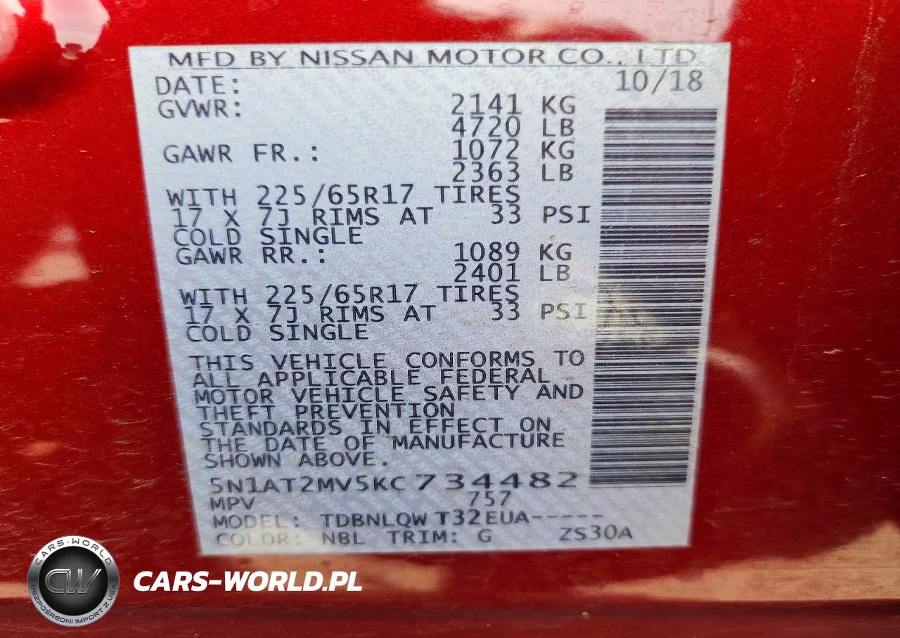 2019 Nissan Rogue Sv VIN:5N1AT2MV5KC734482 - 12