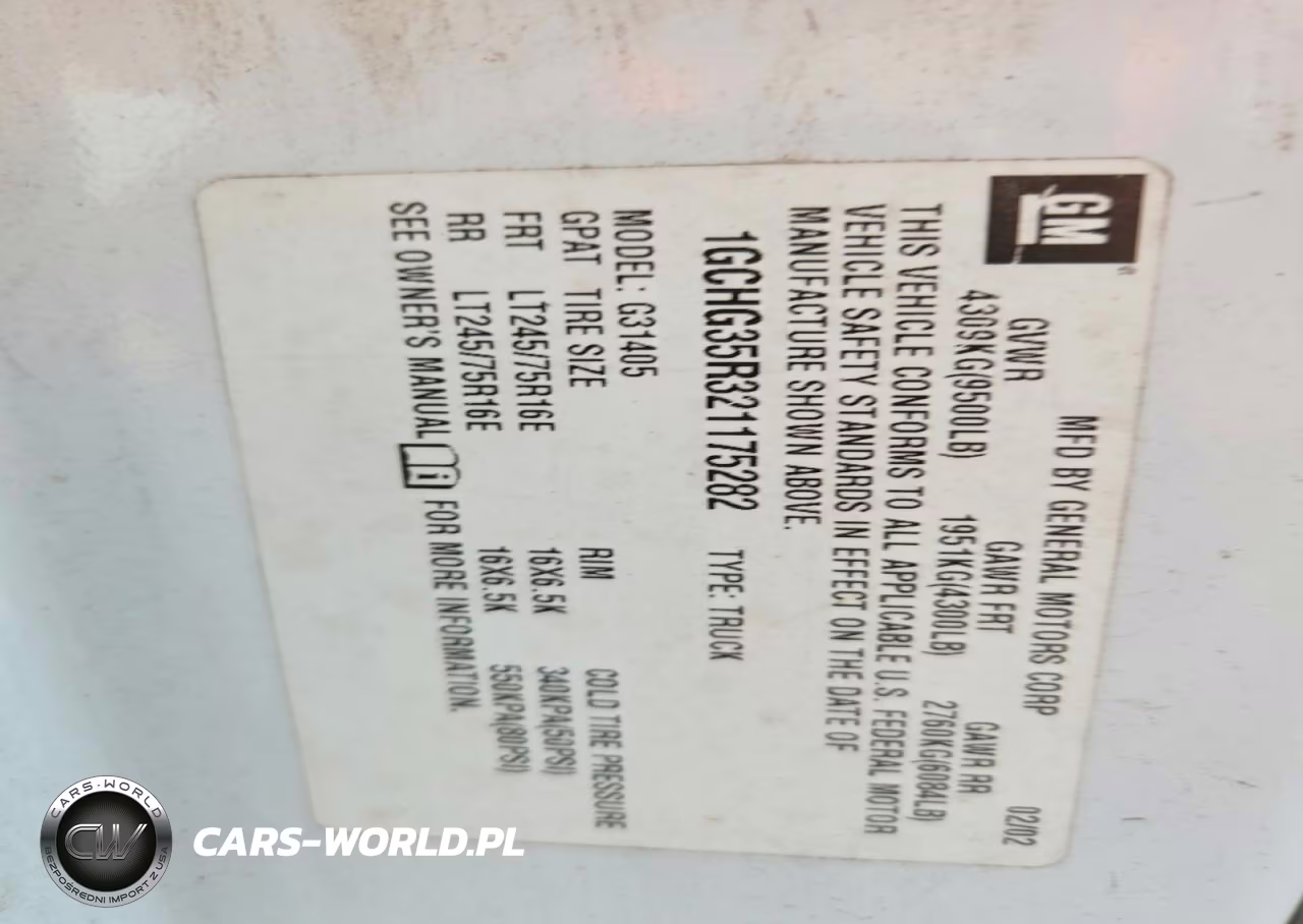 2002 Chevrolet Express G3500 VIN:1GCHG35R321175282 - 13