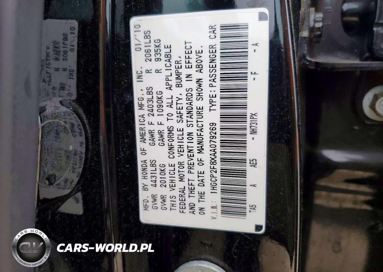 2010 Honda Accord Exl VIN:1HGCP2F8XAA079269 - 12