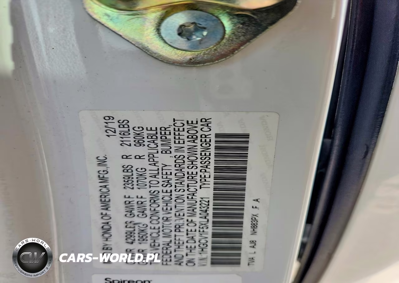 2020 Honda Accord Exl VIN:1HGCV1F5XLA043221 - 12