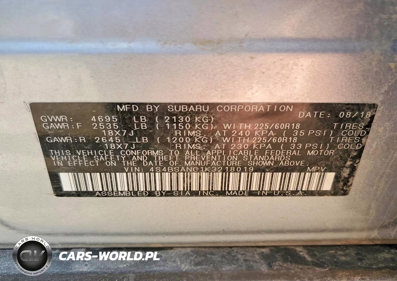2019 Subaru Outback 2.5I Limited VIN:4S4BSANC1K3218019 - 13