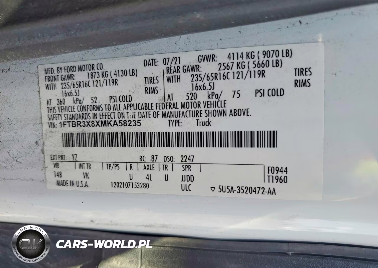 2021 Ford Transit 250 Delivery Van VIN:1FTBR3X8XMKA58235 - 13