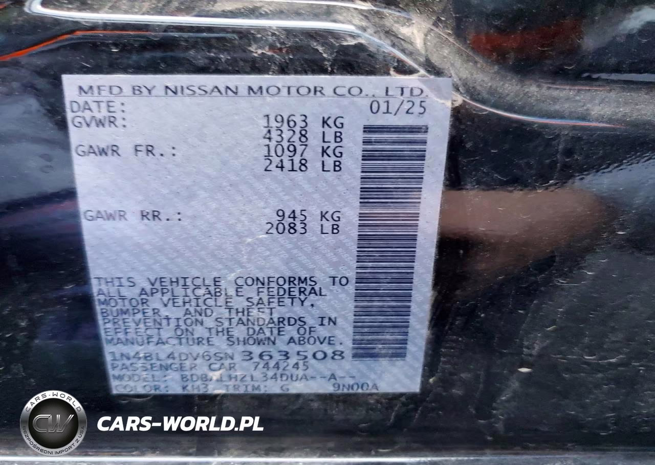 2025 Nissan Altima Sv VIN:1N4BL4DV6SN363508 - 12