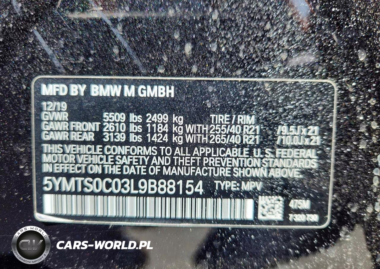 2020 BMW X3 M Competition VIN:5YMTS0C03L9B88154 - 13