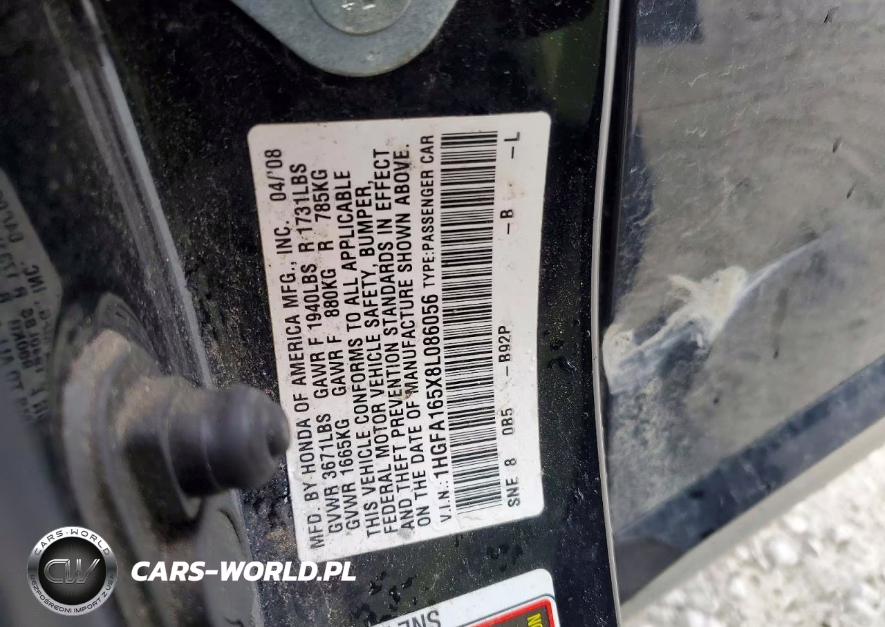 2008 Honda Civic Lx VIN:1HGFA165X8L086056 - 13