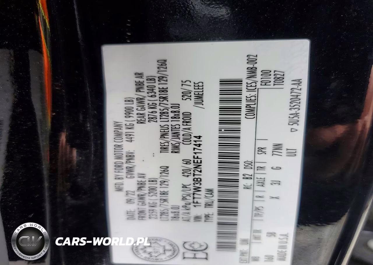 2022 Ford F350 Super Duty VIN:1FT7W3BT2NEF17414 - 12