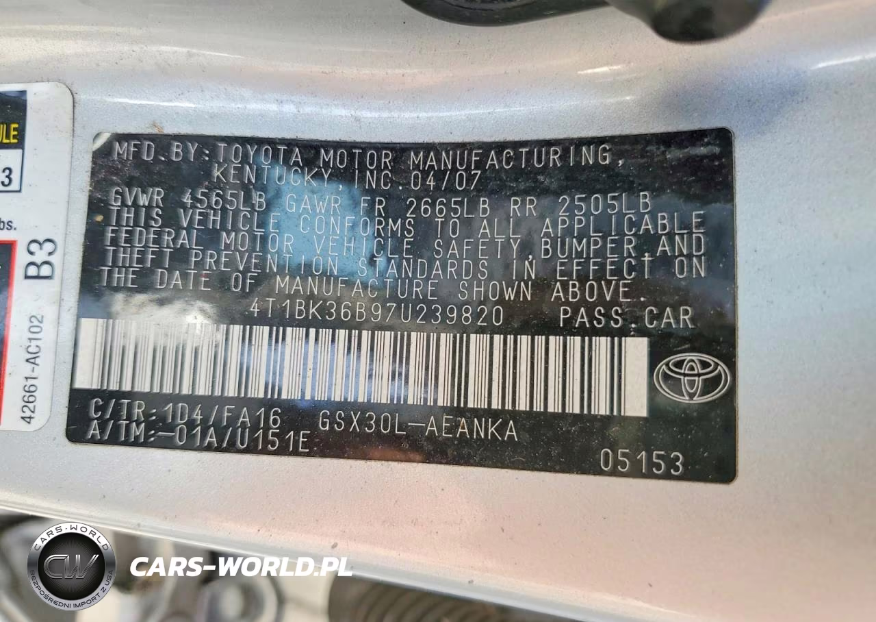 2007 Toyota Avalon Xl VIN:4T1BK36B97U239820 - 12