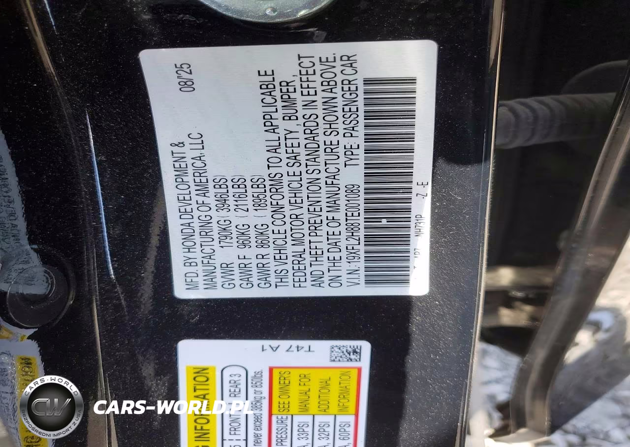 2026 Honda Civic Sport VIN:19XFL2H88TE001089 - 12