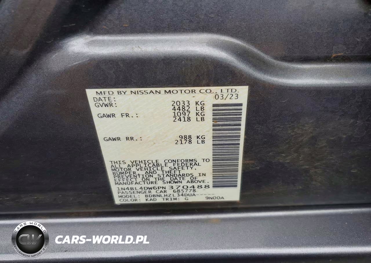 2023 Nissan Altima Sv VIN:1N4BL4DW6PN370488 - 12