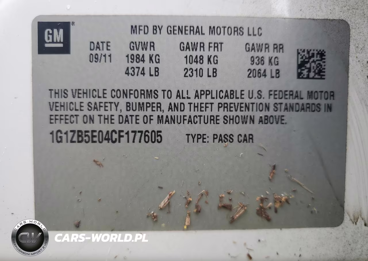 CHEVROLET MALIBU LS VIN:1G1ZB5E04CF177605 - 12