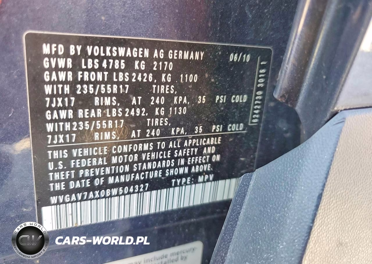 2011 Volkswagen Tiguan S VIN:WVGAV7AX0BW504327 - 13