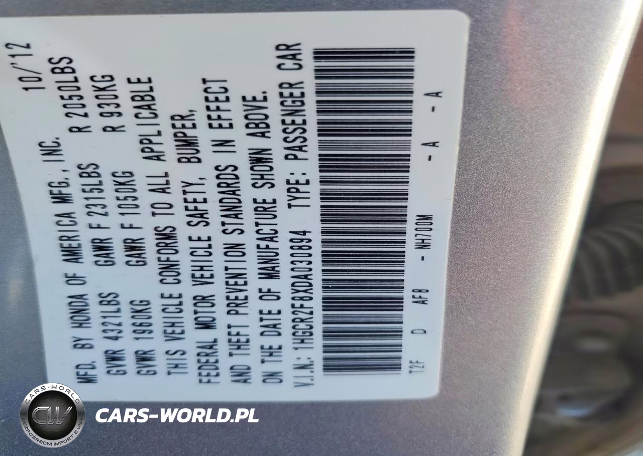 2013 Honda Accord Exl VIN:1HGCR2F8XDA030894 - 12