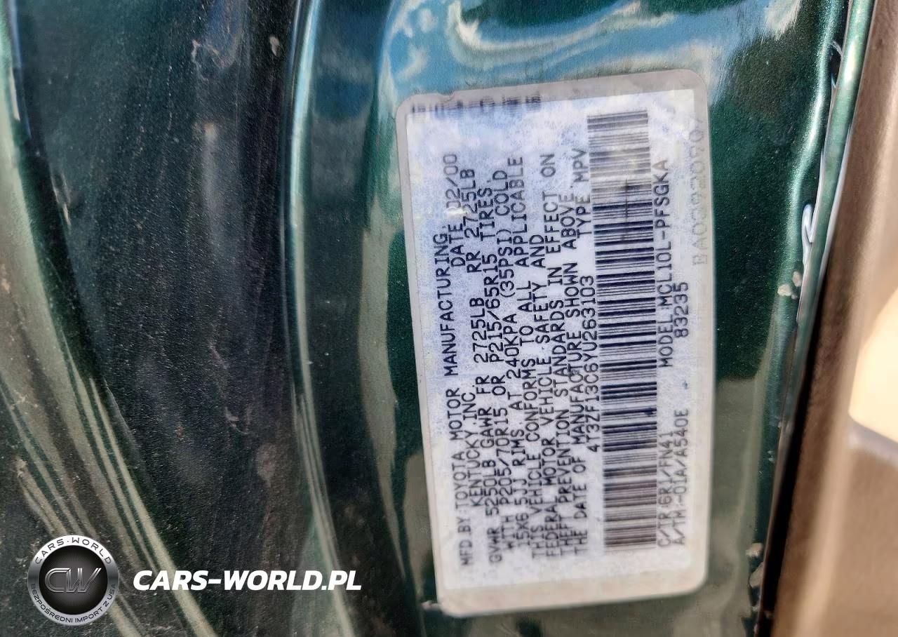 2000 Toyota Sienna Le VIN:4T3ZF13C6YU263103 - 13