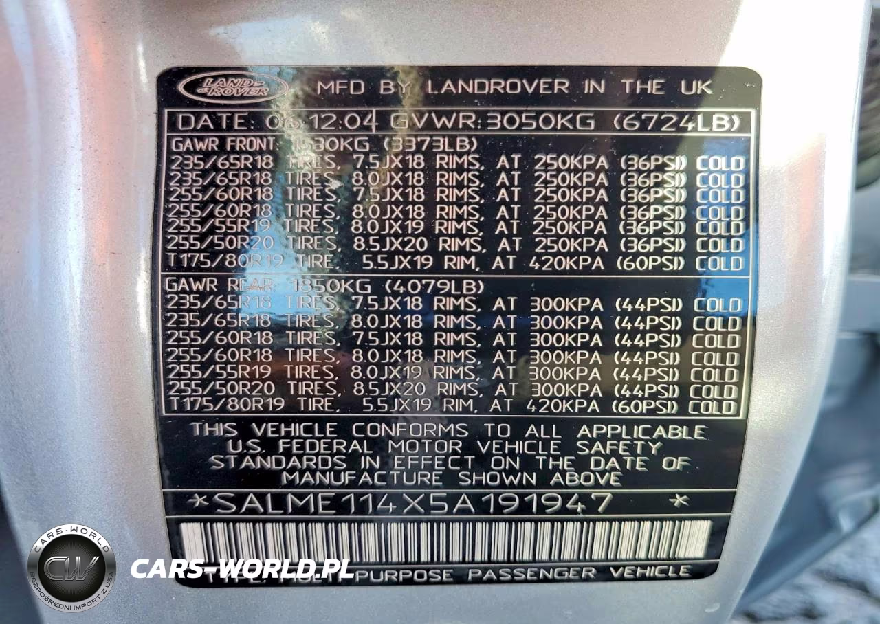 2005 Land Rover Range Rover Hse VIN:SALME114X5A191947 - 13