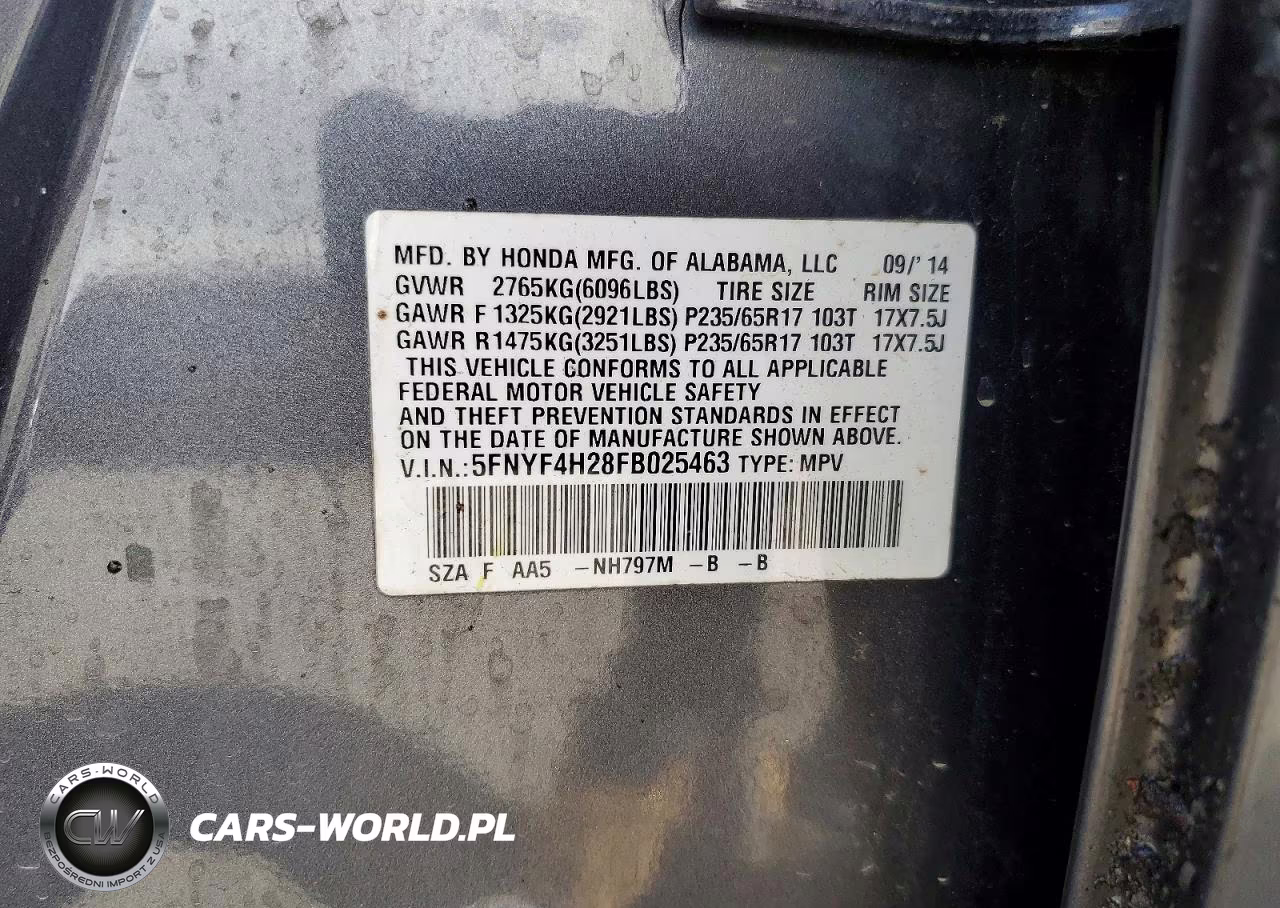 2015 Honda Pilot Lx VIN:5FNYF4H28FB025463 - 13
