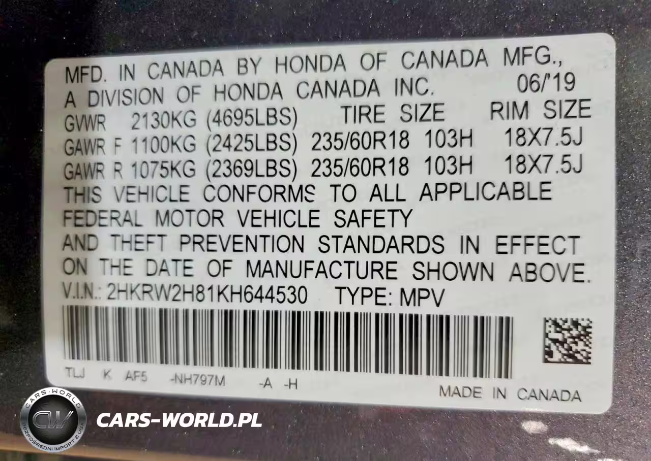 2019 Honda Cr-V Exl VIN:2HKRW2H81KH644530 - 13
