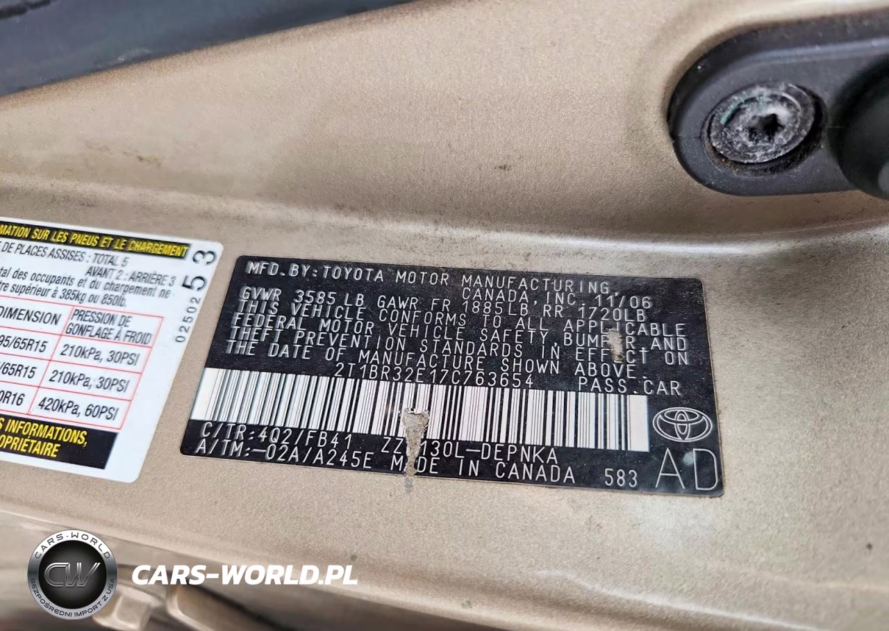 2007 Toyota Corolla Le VIN:2T1BR32E17C763654 - 12