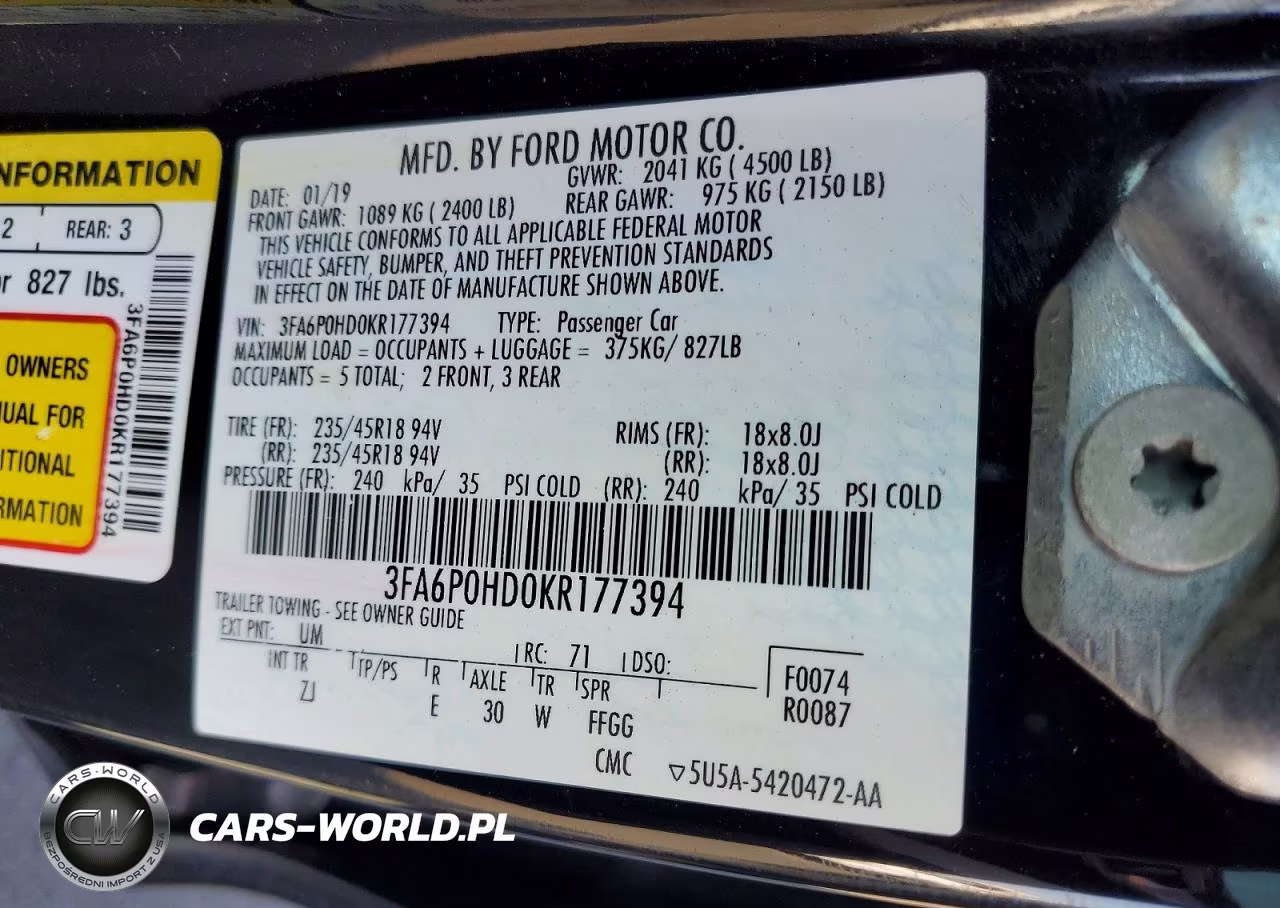 2019 Ford Fusion Se VIN:3FA6P0HD0KR177394 - 12