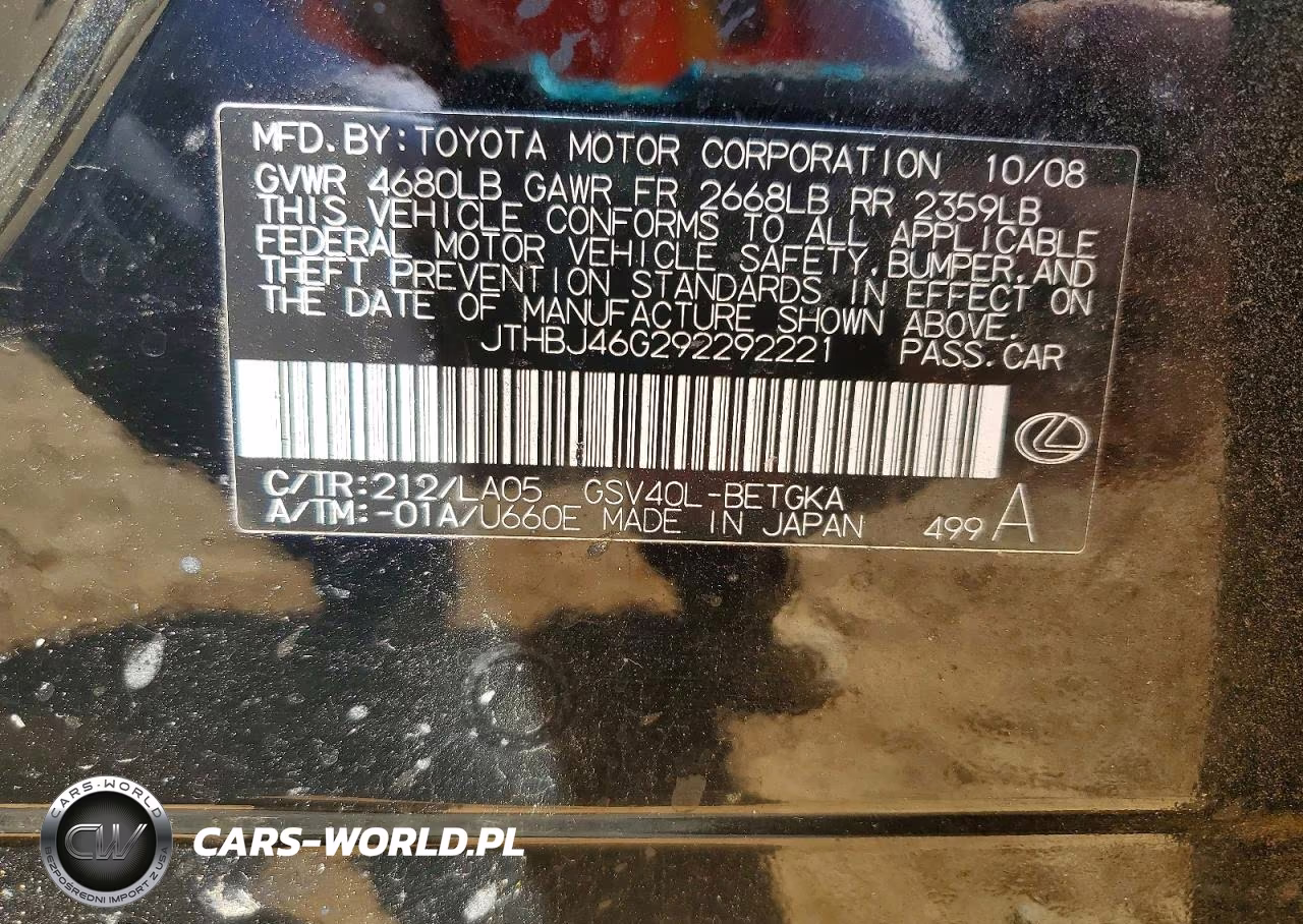 2009 Lexus Es 350 VIN:JTHBJ46G292292221 - 12