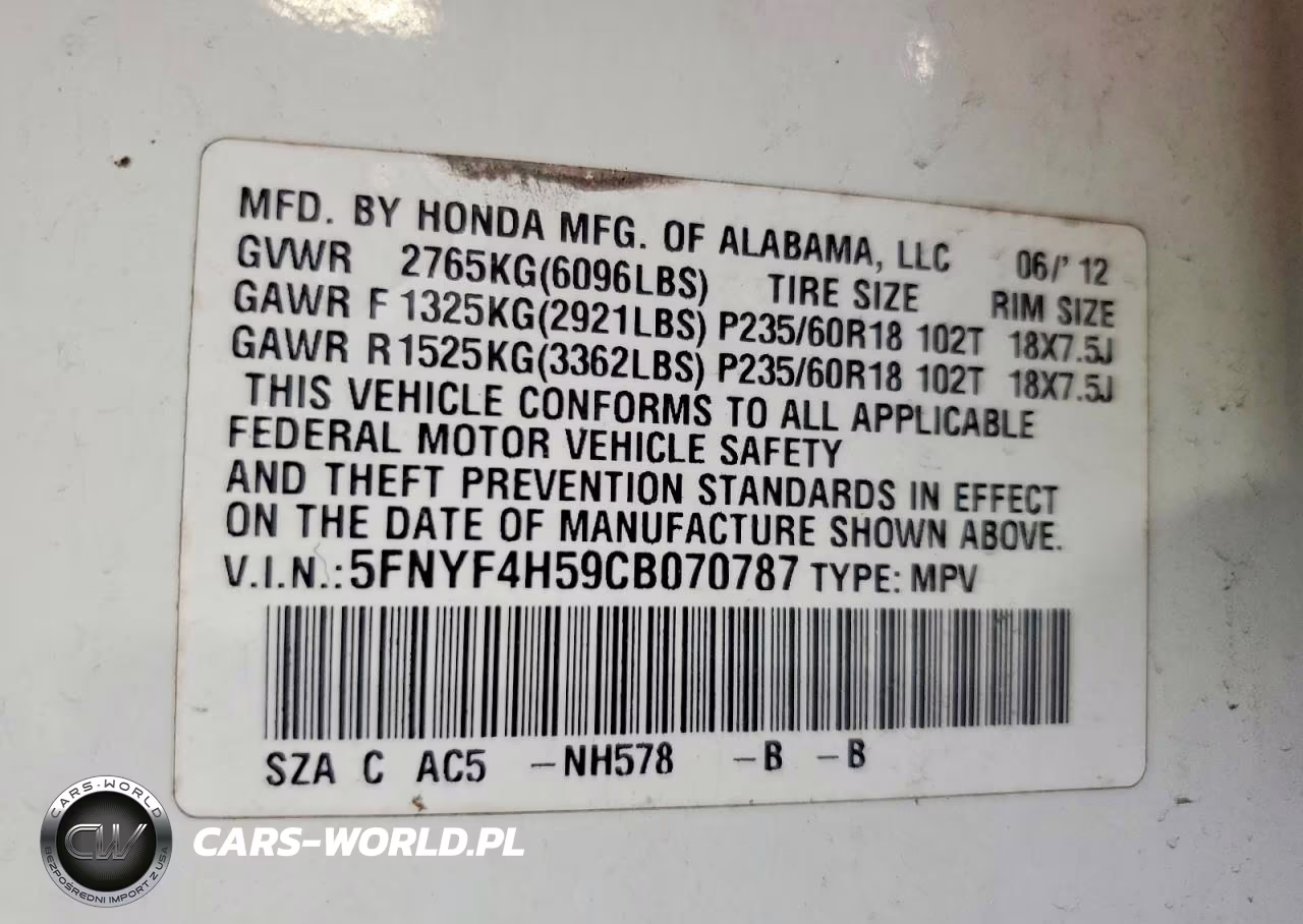2012 Honda Pilot Exl VIN:5FNYF4H59CB070787 - 13