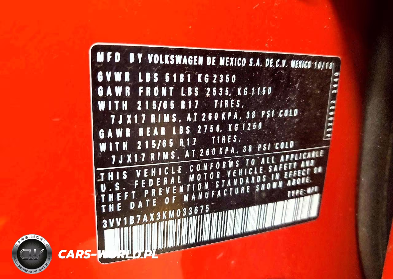 2019 Volkswagen Tiguan S VIN:3VV1B7AX3KM033675 - 13