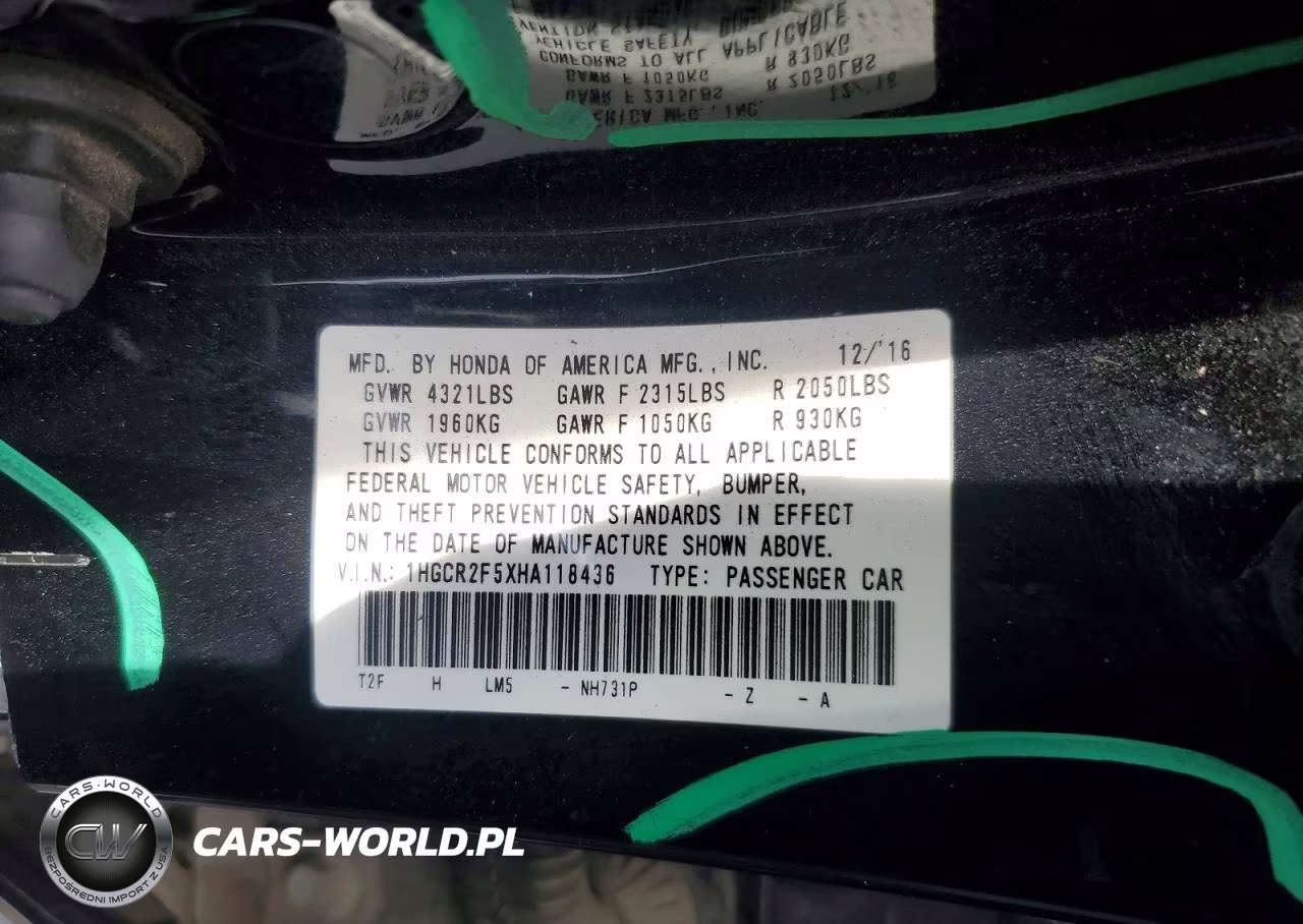 2017 Honda Accord Sport VIN:1HGCR2F5XHA118436 - 13