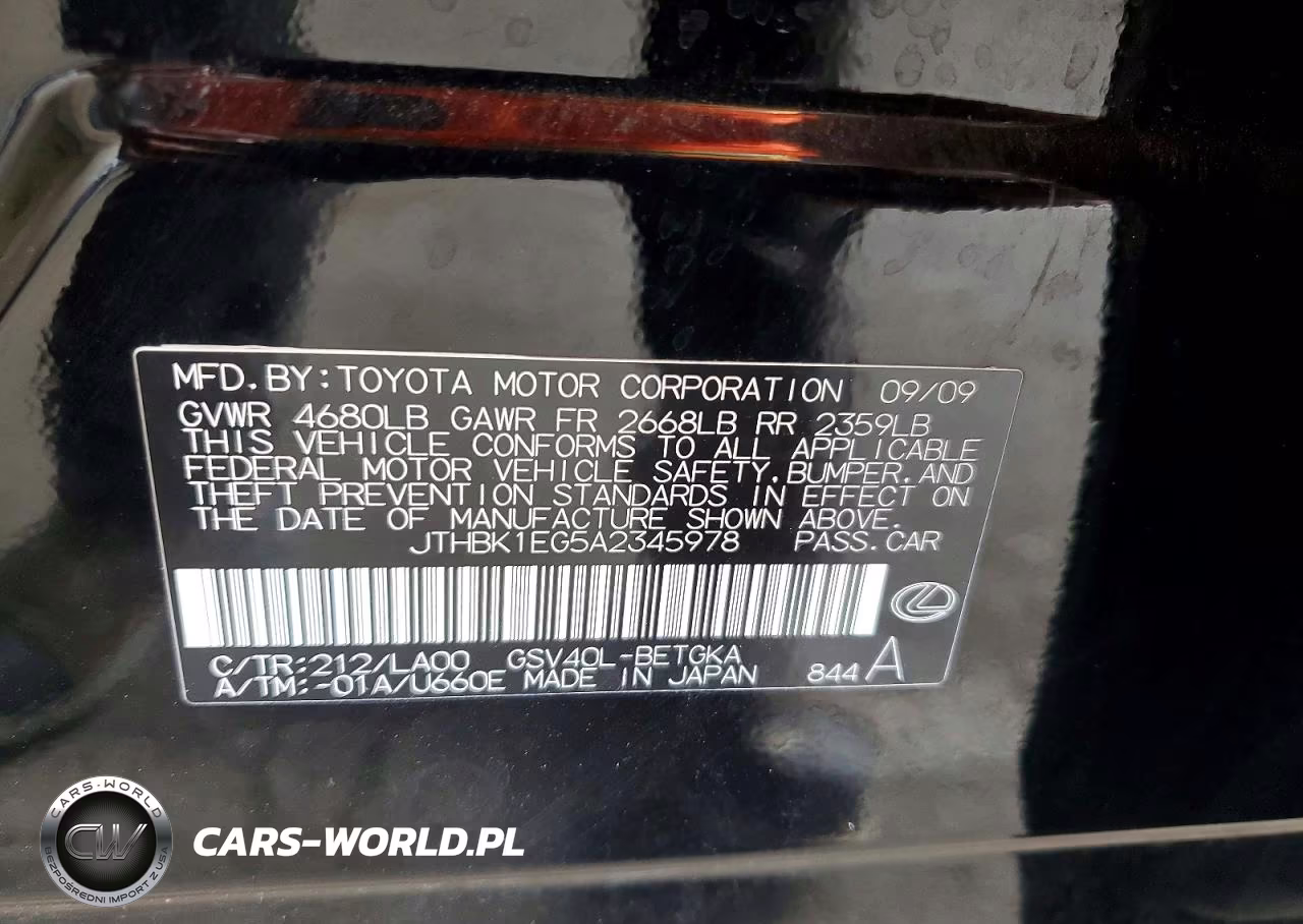 2010 Lexus Es 350 VIN:JTHBK1EG5A2345978 - 13