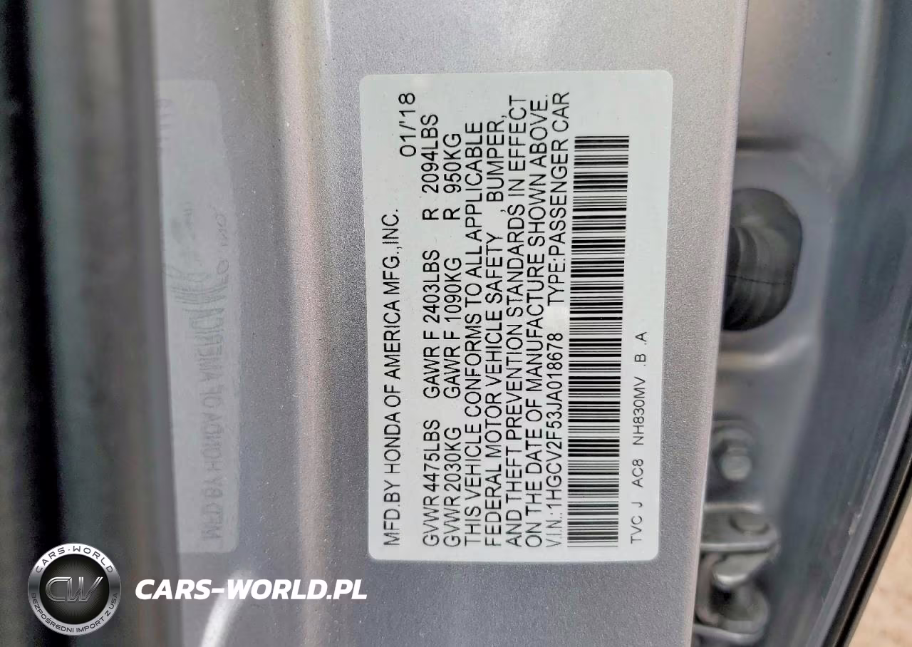 2018 Honda Accord Exl VIN:1HGCV2F53JA018678 - 13